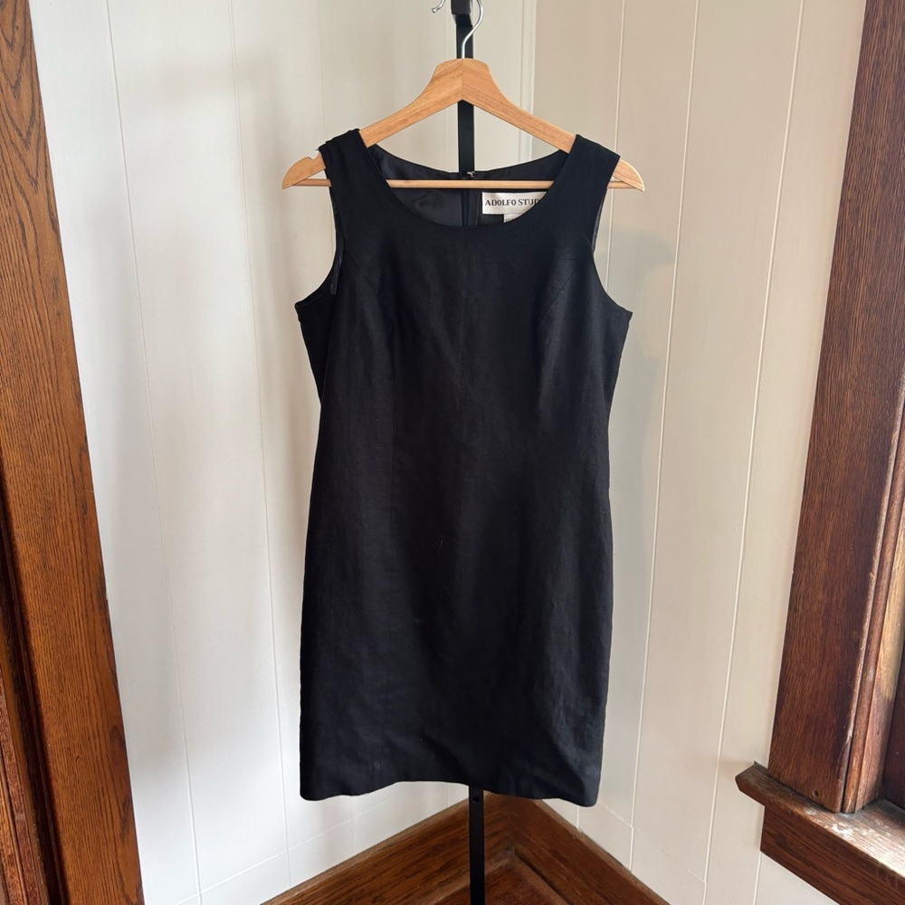 Vintage Adolfo Studio Women 8P Black Linen Blend Y2K Whimsigoth Mini Dress NOTE